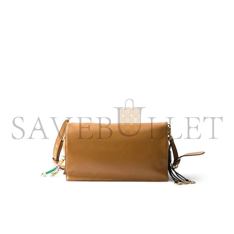 Pra*a soft sound large leather shoulder bag with charms 1bd378 (35*19.5*10.5cm)